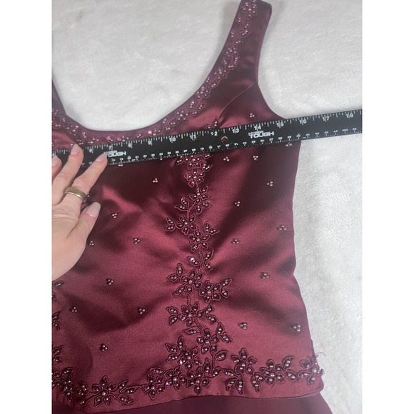 Michelangelo Dress Womens 6 Red‎ Beaded Satin Asymmetrical Hem Bridesmaid Corset - Picture 11 of 13